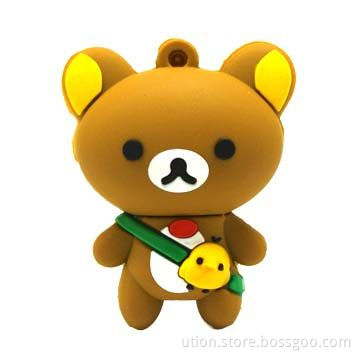 Mini Bear Cartoon PVC USB Flash Drive with 1 to 32GB Memory Capacity and Gift Package
